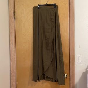 Long Olive Wrap skirt with hidden zipper